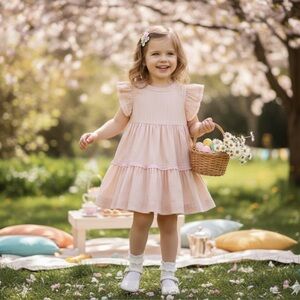 Girls Ruffled Dress perfect for spring , summer , wedding flower girl etc dress